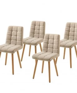Mørteens Polsterstuhl Doskie II - Leinen / Eiche massiv - Beige - 4er Set