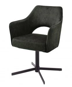 Fredriks Armlehnenstuhl Yellville - Microfaser / Metall - Matt Schwarz - Dunkelolivgrün