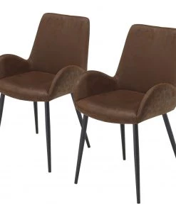 Ars manufacti Armlehnenstuhl Wasta (2er-Set) - Webstoff / Metall - Braun / Schwarz
