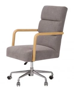 Mørteens Chefsessel Capel - Webstoff / Eiche massiv / Metall - Braungrau / Eiche Hell / Silber