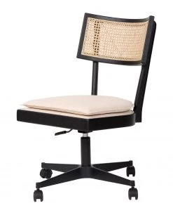 Mørteens Bürostuhl Davik - Webstoff / Esche massiv / Rattan - Creme / Esche Schwarz / Schwarz