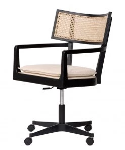 Mørteens Bürostuhl Devon - Webstoff / Esche massiv / Rattan - Creme / Esche Schwarz / Schwarz