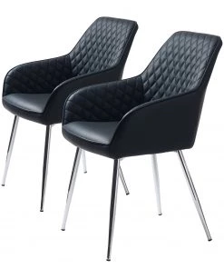 Red Living Armlehnenstuhl Dela III (2er-Set) - Kunstleder / Eisen - Schwarz / Chrom