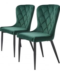 Red Living Polsterstuhl Kaman (2er-Set) - Samt / Eisen - Dunkelgrün / Schwarz