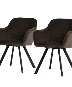 Red Living Armlenenstuhl Livia (2er-Set) - Samt / Stahl - Braungrau / Schwarz