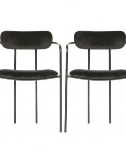 Red Living Armlehnenstuhl Lineas (2er-Set) - Samt / Stahl - Schwarz