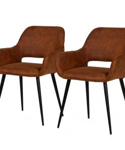 Red Living Armlehnenstuhl Avril II (2er-Set) - Microfaser / Stahl - Vintage Cognac / Schwarz