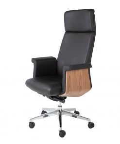 Fredriks Bürostuhl Weld - Echtleder / Walnuss Furnier / Metall - Schwarz / Walnuss / Aluminium