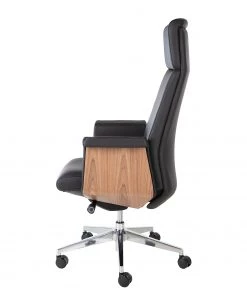 Fredriks Bürostuhl Weld - Echtleder / Walnuss Furnier / Metall - Schwarz / Walnuss / Aluminium -Deutschland Stühle Verkaufs-Shop 1000310647 220826 031 DETAILS P000000001000310647