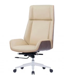 Fredriks Bürostuhl Zuma - Echtleder / Walnuss Furnier / Metall - Creme / Walnuss / Aluminium