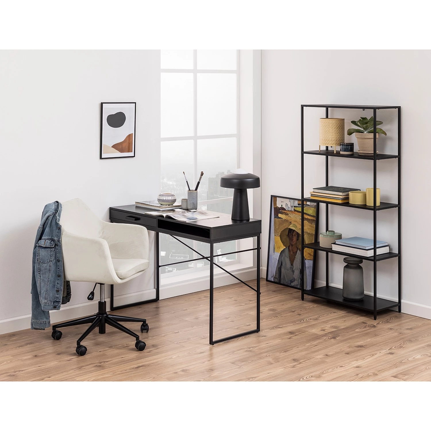 Mørteens Bürodrehstuhl Nicholas III - Samt / Metall - Creme 2 Mørteens Bürodrehstuhl Nicholas III - Samt / Metall - Creme – Bild 2