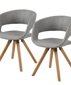 Mørteens Armlehnenstuhl Buggio - Webstoff / Gummibaum massiv - Webstoff Cors: Granit - 2er Set