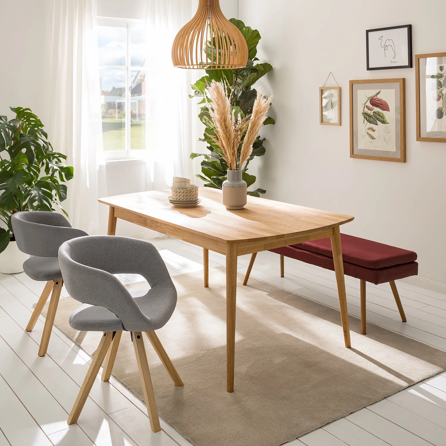 Mørteens Armlehnenstuhl Buggio - Webstoff / Gummibaum massiv - Webstoff Cors: Granit - 2er Set 3 Mørteens Armlehnenstuhl Buggio - Webstoff / Gummibaum massiv - Webstoff Cors: Granit - 2er Set – Bild 3