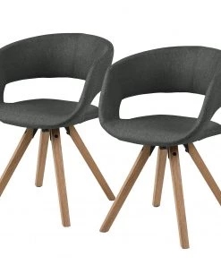 Mørteens Armlehnenstuhl Buggio - Webstoff / Gummibaum massiv - Webstoff Cors: Dunkelgrau - 2er Set