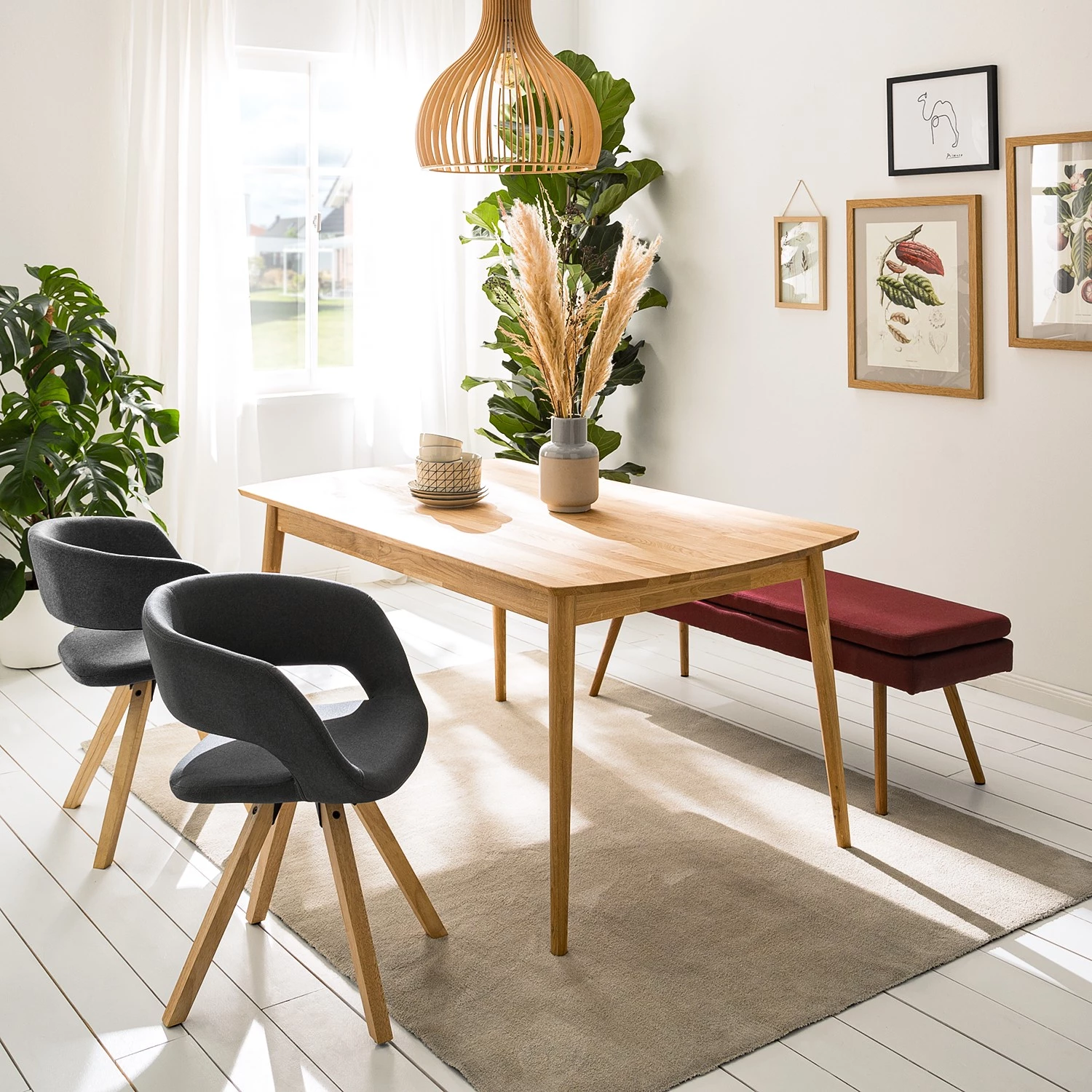 Mørteens Armlehnenstuhl Buggio - Webstoff / Gummibaum massiv - Webstoff Cors: Dunkelgrau - 2er Set 3 Mørteens Armlehnenstuhl Buggio - Webstoff / Gummibaum massiv - Webstoff Cors: Dunkelgrau - 2er Set – Bild 3