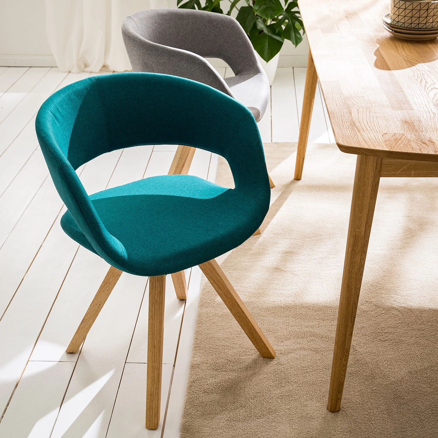 Mørteens Armlehnenstuhl Buggio - Webstoff / Gummibaum massiv - Webstoff Cors: Petrol - 2er Set 2 Mørteens Armlehnenstuhl Buggio - Webstoff / Gummibaum massiv - Webstoff Cors: Petrol - 2er Set – Bild 2