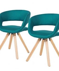 Mørteens Armlehnenstuhl Buggio - Webstoff / Gummibaum massiv - Webstoff Cors: Petrol - 2er Set