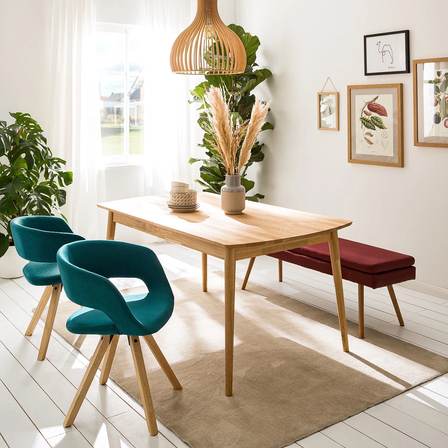 Mørteens Armlehnenstuhl Buggio - Webstoff / Gummibaum massiv - Webstoff Cors: Petrol - 2er Set 3 Mørteens Armlehnenstuhl Buggio - Webstoff / Gummibaum massiv - Webstoff Cors: Petrol - 2er Set – Bild 3