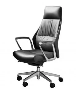 Fredriks Bürostuhl Luis - Echtleder / Aluminium - Schwarz / Silber