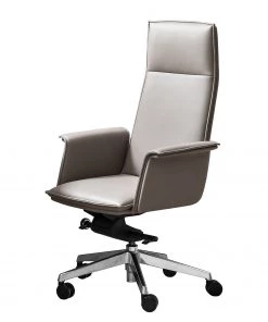 Fredriks Bürostuhl Lylia - Echtleder / Aluminium - Sandgrau / Silber