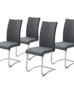 Fredriks Freischwinger Marco II - Flachgewebe / Edelstahl - Anthrazit - 4er Set