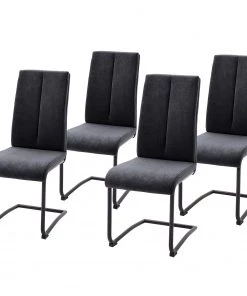 Loftscape Freischwinger Ingal - Flachgewebe / Metall - Anthrazit / Matt Schwarz - 4er Set