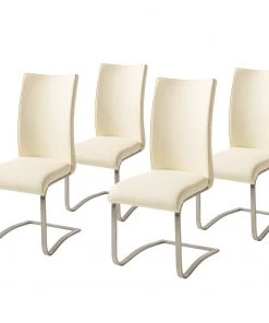 Fredriks Freischwinger Marco - Echtleder Gyda: Cremeweiß - 4er Set