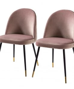 Jack & Alice Polsterstuhl Farum - Samt / Stahl - Schwarz - Samt Zala: Altrosa - 2er Set