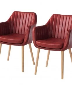 Mørteens Armlehnenstuhl Leedy IV - Kunstleder / Eiche massiv - Kirschrot - 2er Set