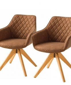 Mørteens Armlehnenstuhl Pori II - Kunstleder / Eiche massiv - Braun - 2er Set