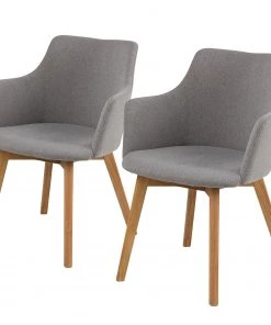Loftscape Armlehnenstuhl Kampen II (2er-Set) - Webstoff / Eiche massiv - Hellgrau / Eiche