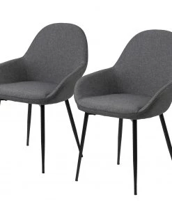 Loftscape Armlehnenstuhl Kia II (2er-Set) - Webstoff / Eisen - Grau / Schwarz