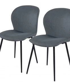 Loftscape Polsterstuhl Koriella (2er-Set) - Cord / Eisen - Grau / Schwarz