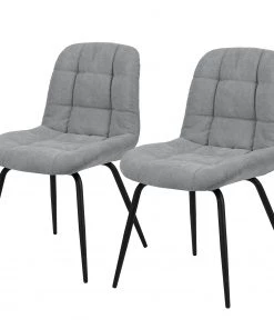 Loftscape Polsterstuhl Oline (2er-Set) - Webstoff / Eisen - Hellgrau / Schwarz