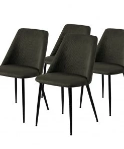Loftscape Polsterstuhl Ferland (4er-Set) - Cord / Eisen - Dunkelolivgrün / Schwarz