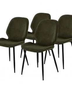 Loftscape Polsterstuhl Kerang I (4er-Set) - Cord / Eisen - Dunkelolivgrün / Schwarz