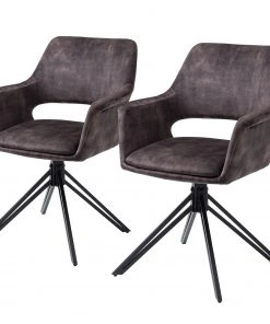 Loftscape Armlehnenstuhl Moala II (2er-Set) - Samt / Stahl - Vintage Grau / Schwarz