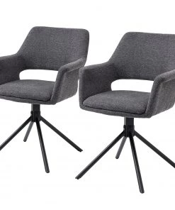 Loftscape Armlehnenstuhl Keldur II (2er-Set) - Webstoff / Stahl - Grau / Schwarz