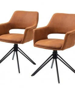 Loftscape Armlehnenstuhl Moala I (2er-Set) - Microfaser / Stahl - Vintage Braun / Schwarz