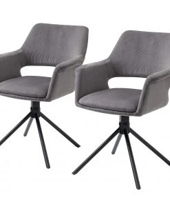 Loftscape Armlehnenstuhl Keldur I (2er-Set) - Cord / Stahl - Grau / Schwarz