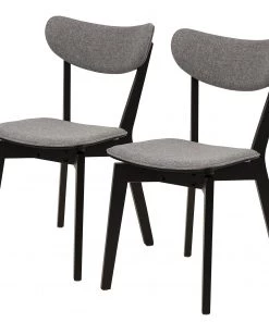 Loftscape Esszimmerstuhl Rigby II (2er-Set) - Webstoff / Gummibaum massiv - Grau / Schwarz