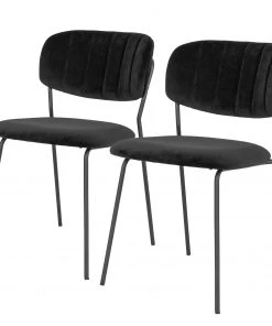 Loftscape Polsterstuhl Muel II (2er-Set) - Samt / Stahl - Schwarz / Anthrazit