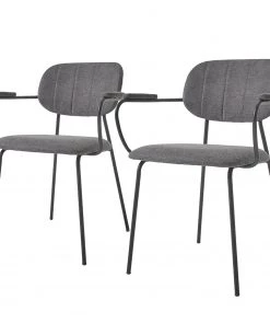 Loftscape Armlehnenstuhl Sean II (2er-Set) - Chenille / Stahl - Grau / Schwarz