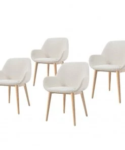 Loftscape Armlehnenstuhl Kusamo V (4er-Set) - Strukturstoff - Weiß / Esche