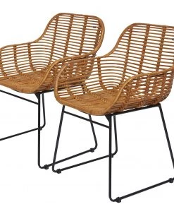 Tom Tailor Armlehnstuhl Reuben (2er-Set) - Rattan / Stahl - Rattan / Schwarz