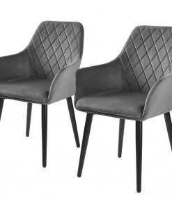 Butlers Armlehnenstuhl VELVET (2er-Set) - Polyester / Metall - Grau