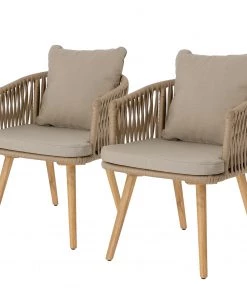 Norrwood Armlehnenstuhl Secu (2er-Set) - Webstoff / Akazie massiv - Taupe / Akazie