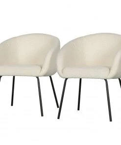 Loftscape Armlehnenstuhl Pangolo (2er-Set) - Bouclé / Stahl - Weiß / Schwarz