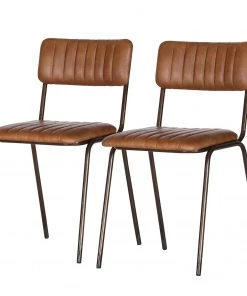 Ars manufacti Esszimmerstuhl Blasdell (2er-Set) - Echtleder / Metall - Vintage Braun / Messing Antik