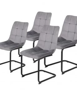 Loftscape Freischwinger Seline - Samt / Stahl - Schwarz - Grau - 4er Set